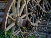 Old cart wheels in a barn
